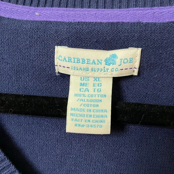 Caribbean Joe Blue Purple Argyle V-neck Cotton Sweater Womens  XL - Picture 3 of 3